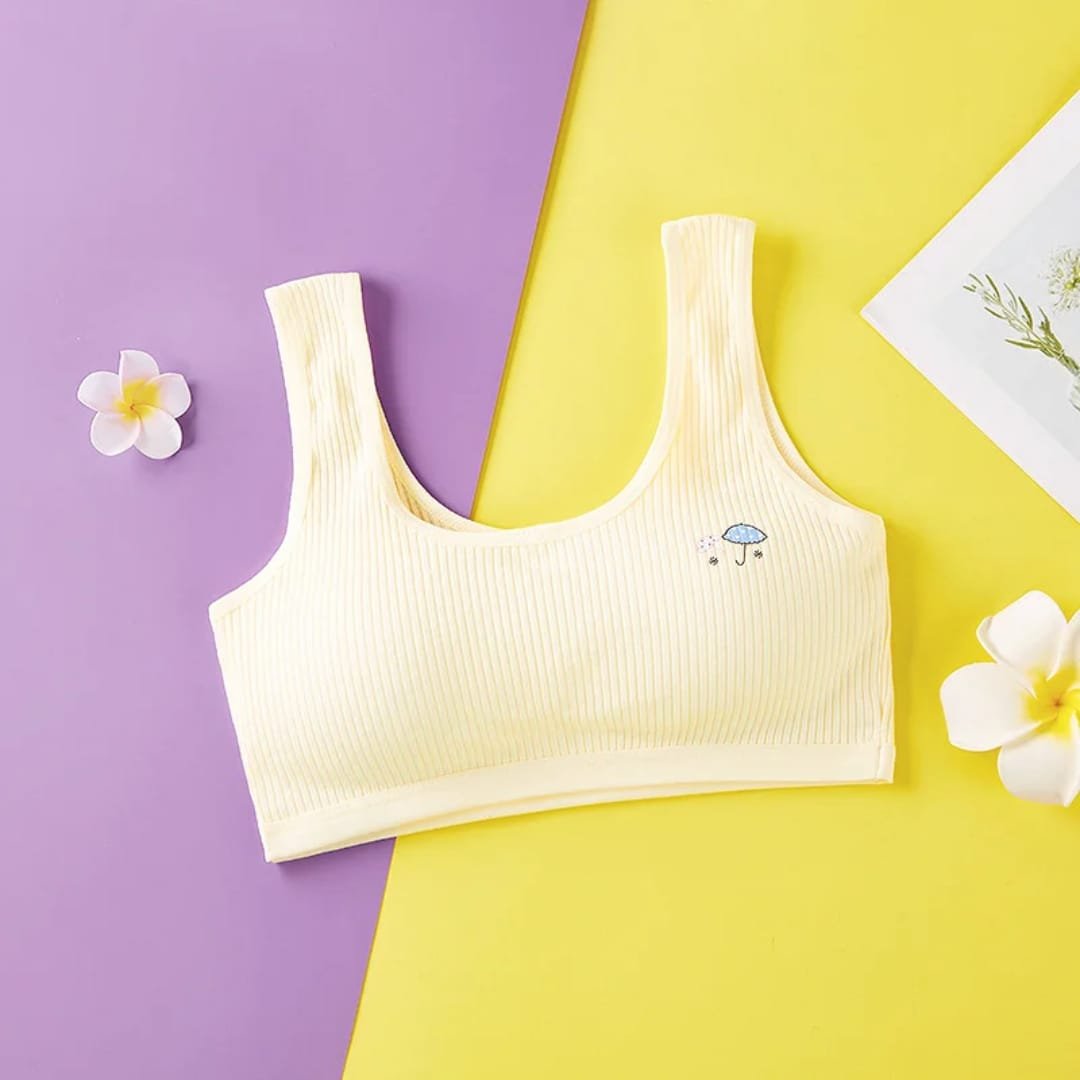 Cute Umbrella Embroidered Teen Girls Vest-Style Bra - Image 6