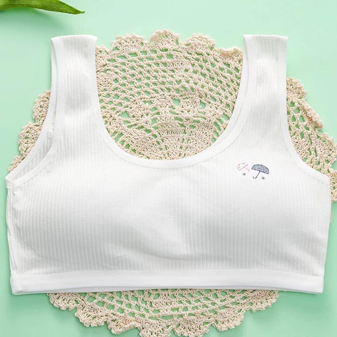 Cute Umbrella Embroidered Teen Girls Vest-Style Bra - Image 2