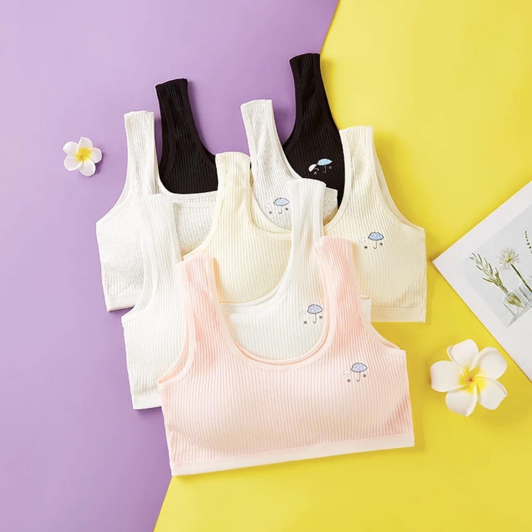 Cute Umbrella Embroidered Teen Girls Vest-Style Bra