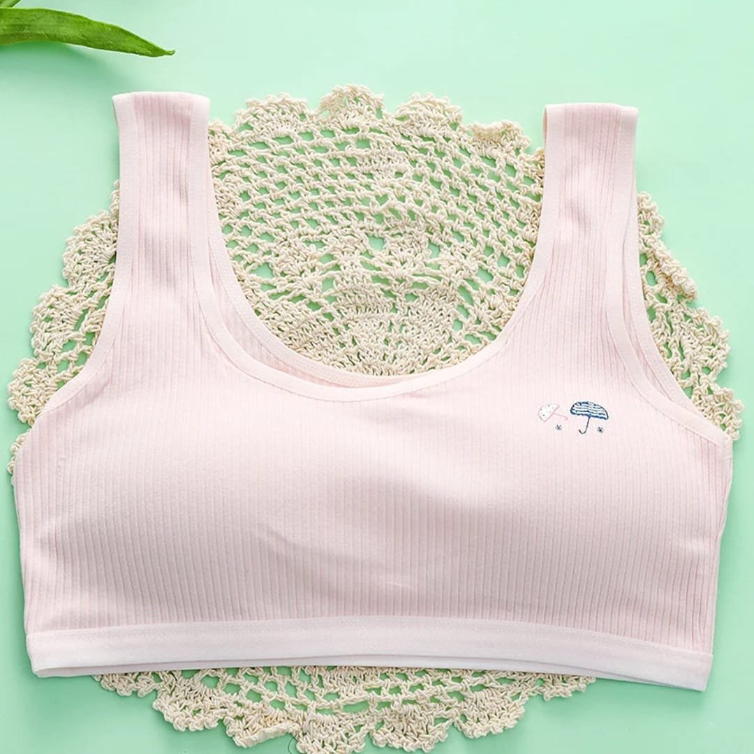 Cute Umbrella Embroidered Teen Girls Vest-Style Bra - Image 5