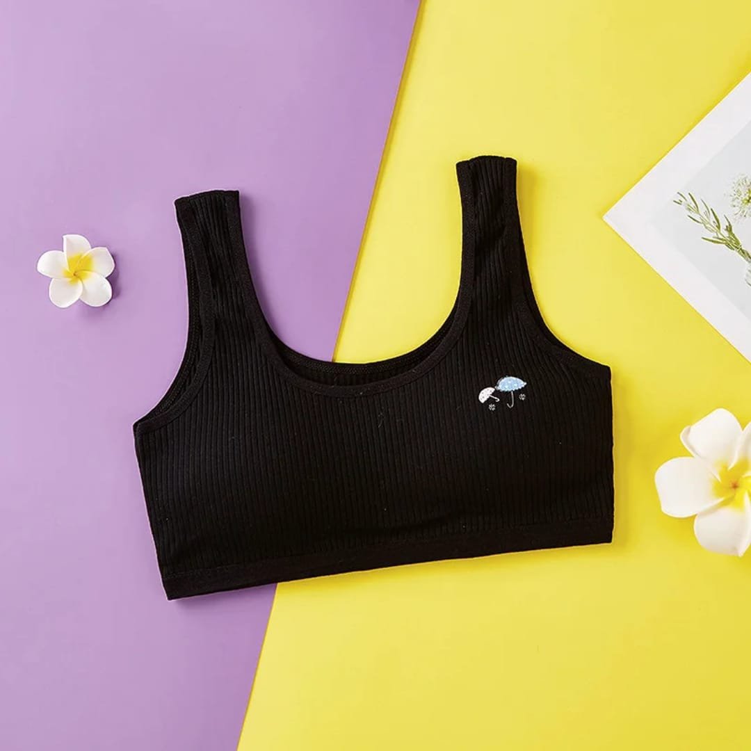 Cute Umbrella Embroidered Teen Girls Vest-Style Bra - Image 5