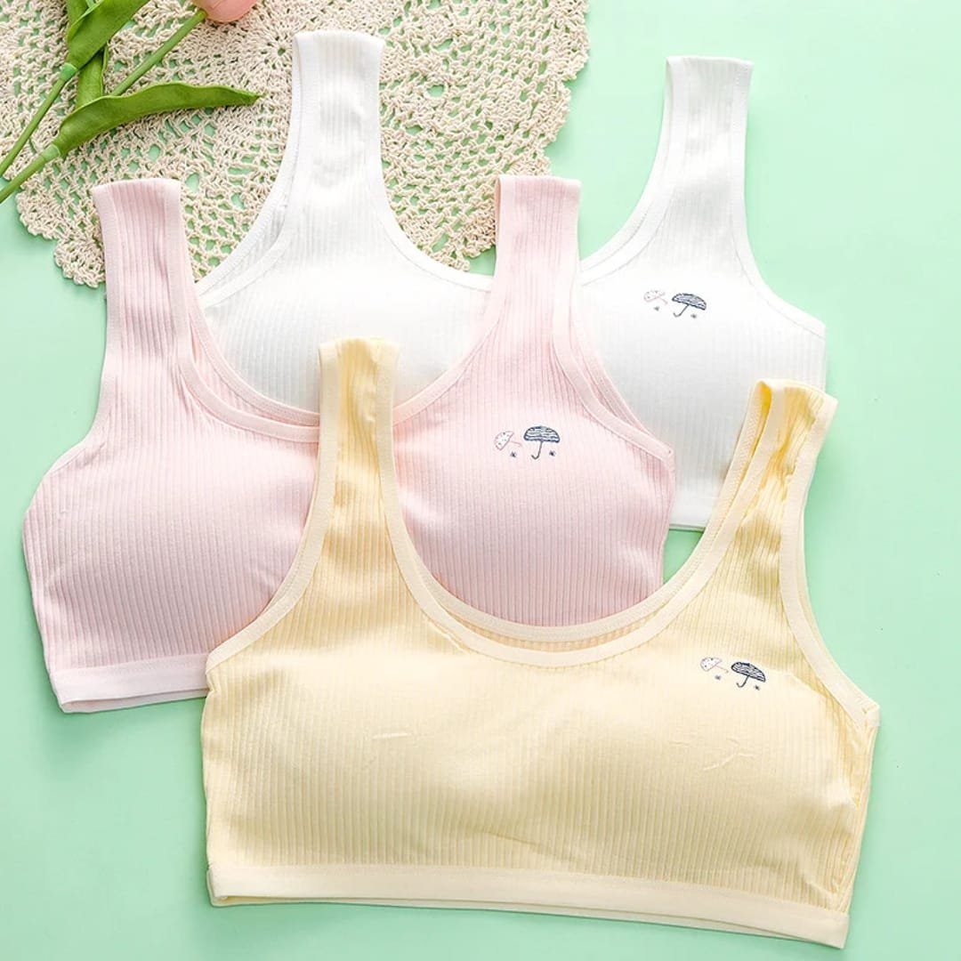 Cute Umbrella Embroidered Teen Girls Vest-Style Bra