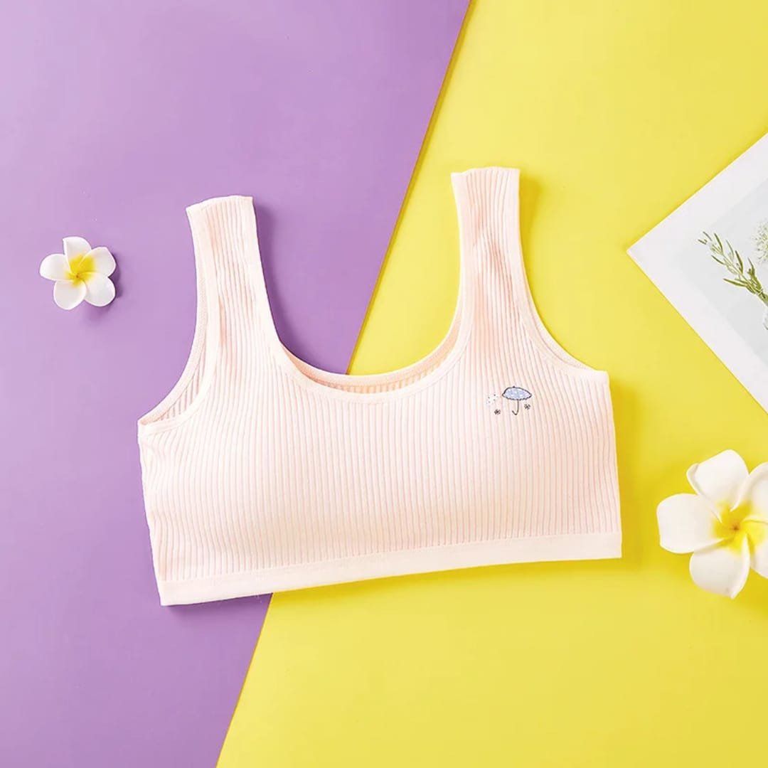 Cute Umbrella Embroidered Teen Girls Vest-Style Bra - Image 3