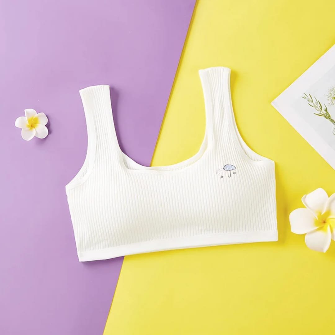 Cute Umbrella Embroidered Teen Girls Vest-Style Bra - Image 2