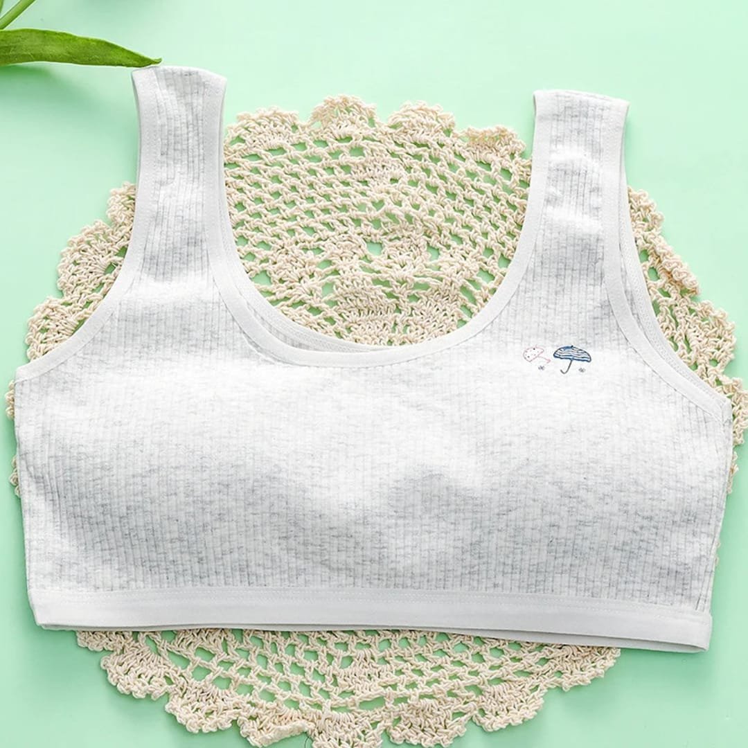 Cute Umbrella Embroidered Teen Girls Vest-Style Bra - Image 4