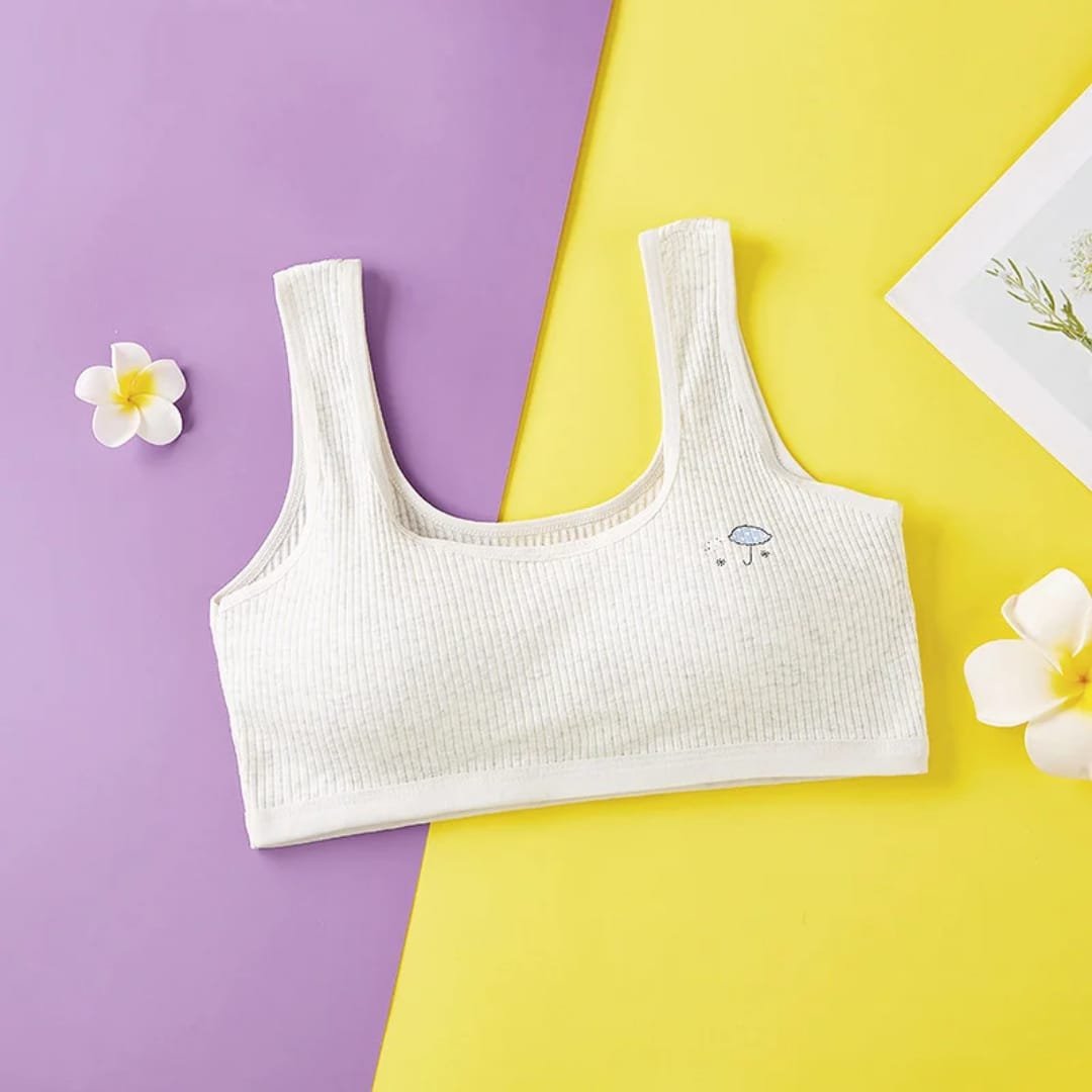 Cute Umbrella Embroidered Teen Girls Vest-Style Bra - Image 4